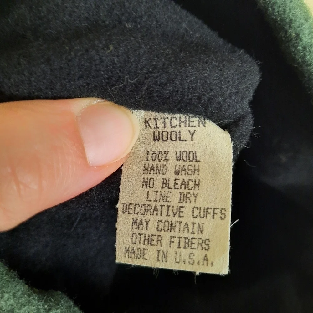 Vintage WoolWork Kitchen Wooly 100% wool dark hunter green fleece lined hat